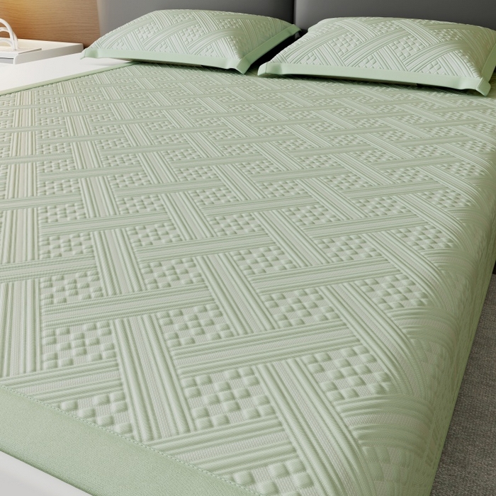 91家纺网 家纺一手货源 找家纺 雅诗帛 2026新款PE凉感冰丝席三件套-织序 床席织序-绿