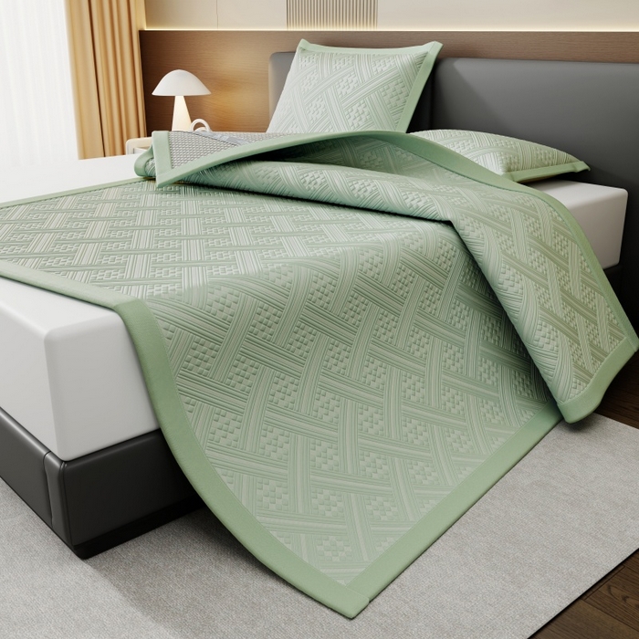 91家纺网 家纺一手货源 找家纺 雅诗帛 2026新款PE凉感冰丝席三件套-织序 床席织序-绿