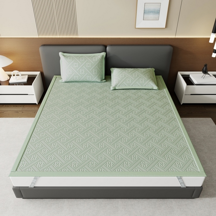 91家纺网 家纺一手货源 找家纺 雅诗帛 2026新款PE凉感冰丝席三件套-织序 床席织序-绿