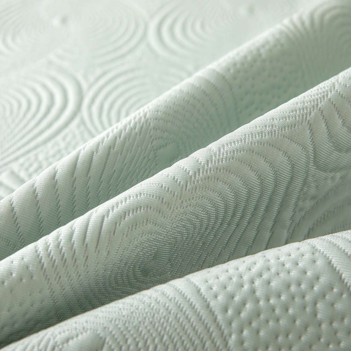 91家纺网 家纺一手货源 找家纺 木兰花 2026新款凉豆豆款PE高分子复合凉感席床盖款凉席三件套-控价228 天鹅之恋-豆蔻绿