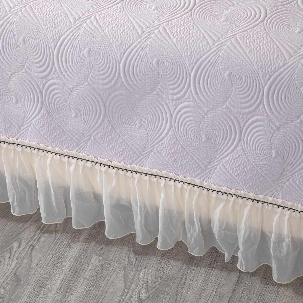 91家纺网 家纺一手货源 找家纺 木兰花 2026新款凉豆豆款PE高分子复合凉感席床盖款凉席三件套-控价228 天鹅之恋-香芋紫