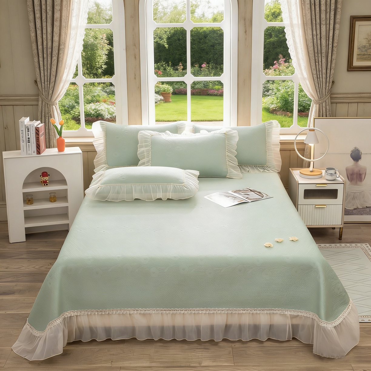 91家纺网 家纺一手货源 找家纺 （总）木兰花 2026新款凉豆豆款PE高分子复合凉感席床盖款凉席三件套-朝花夕拾（可配同色系夏被）控价218