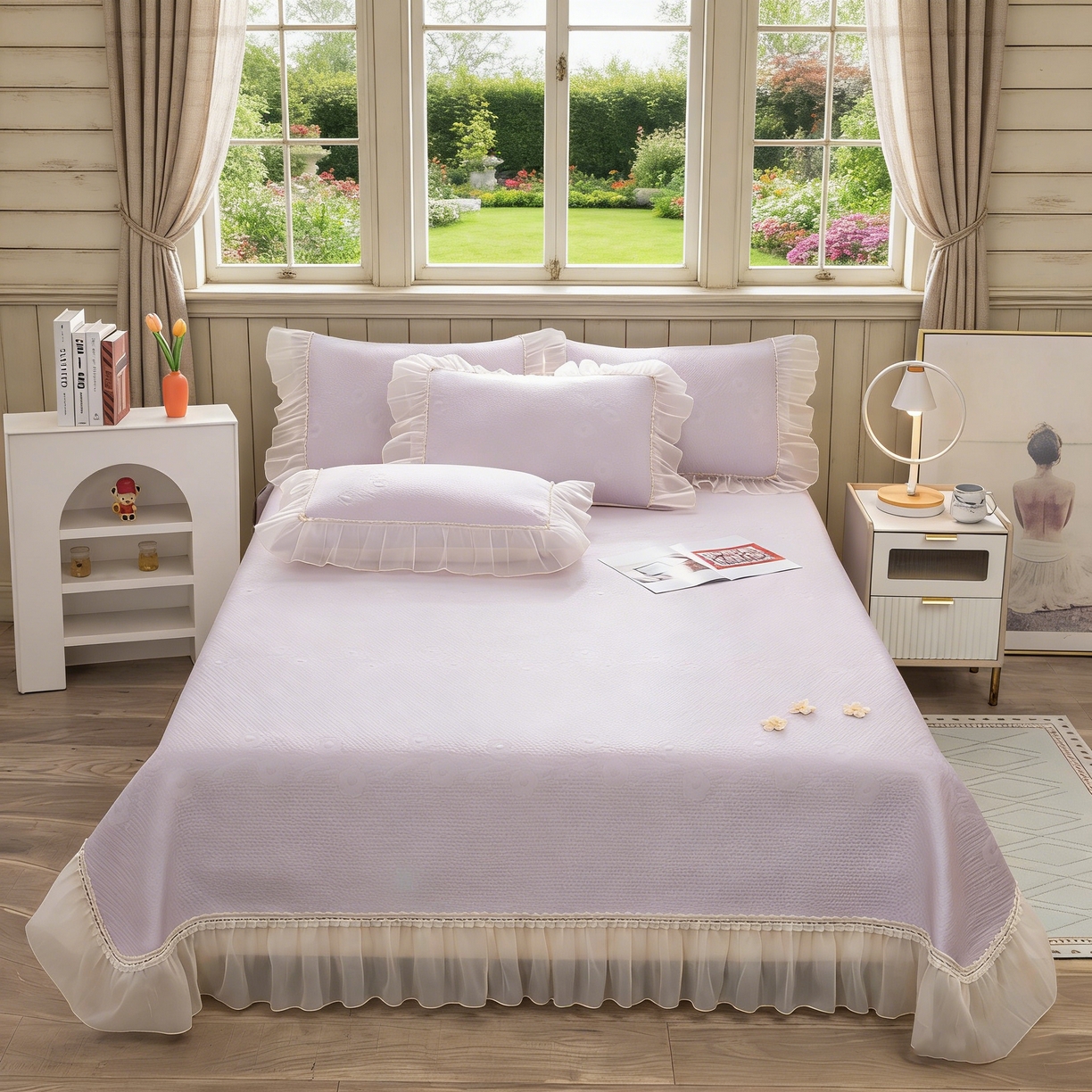 91家纺网 家纺一手货源 找家纺 （总）木兰花 2026新款凉豆豆款PE高分子复合凉感席床盖款凉席三件套-朝花夕拾（可配同色系夏被）控价218