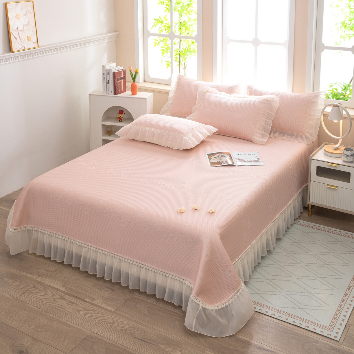 91家纺网 家纺一手货源 找家纺 （总）木兰花 2026新款凉豆豆款PE高分子复合凉感席床盖款凉席三件套-朝花夕拾（可配同色系夏被）控价218