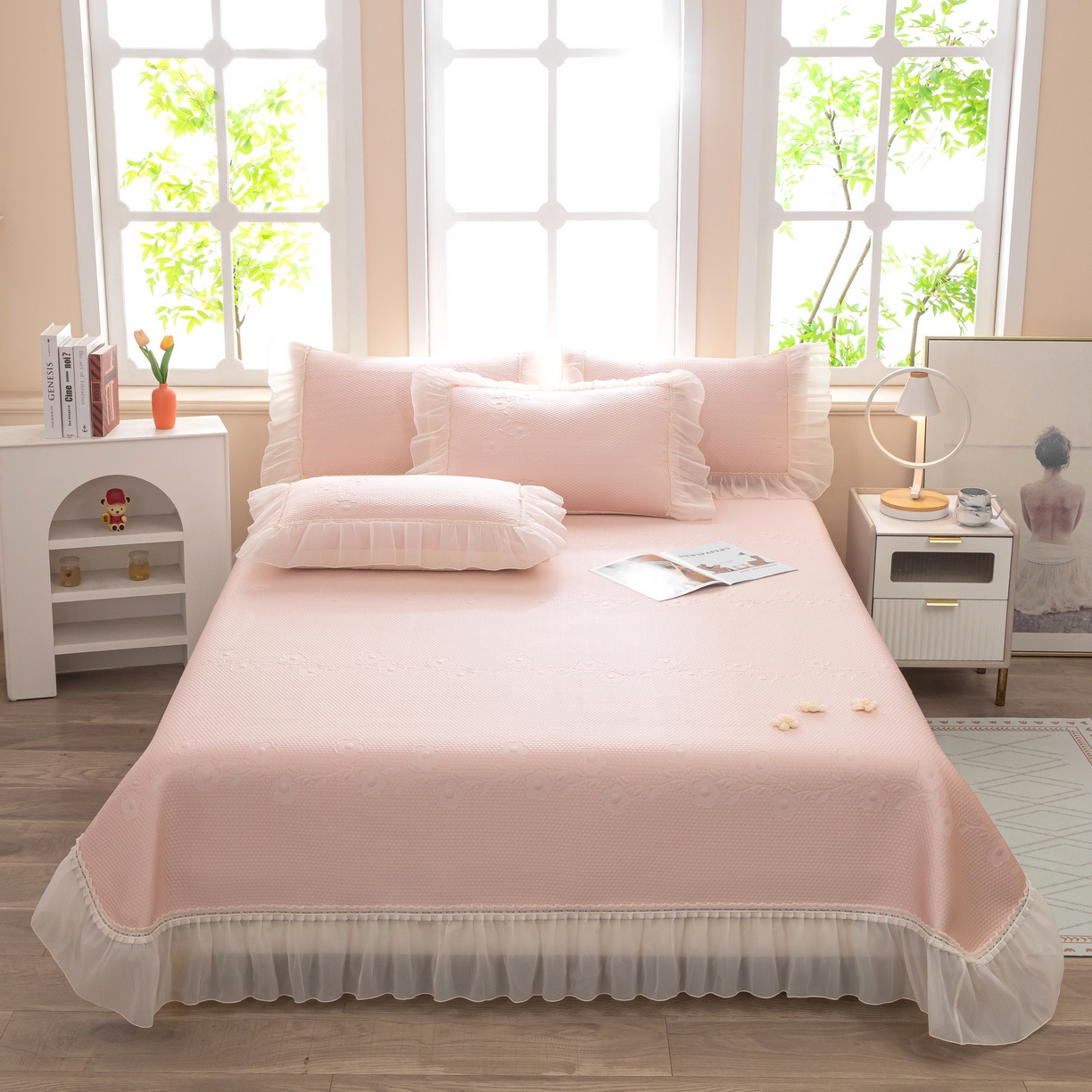 91家纺网 家纺一手货源 找家纺 （总）木兰花 2026新款凉豆豆款PE高分子复合凉感席床盖款凉席三件套-朝花夕拾（可配同色系夏被）控价218