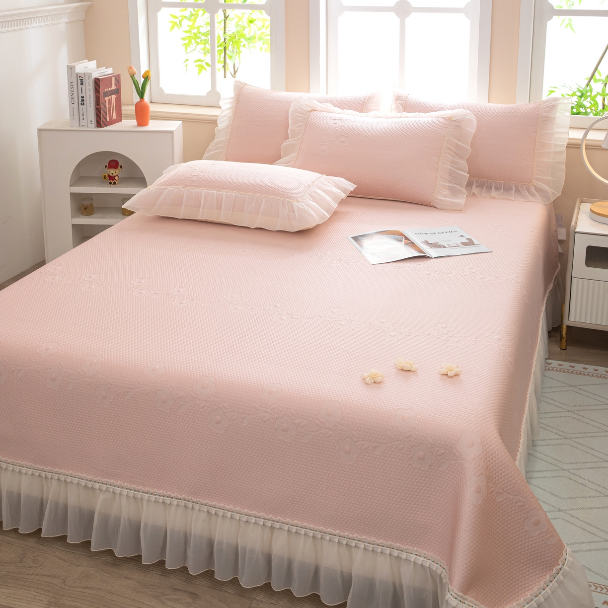 91家纺网 家纺一手货源 找家纺 （总）木兰花 2026新款凉豆豆款PE高分子复合凉感席床盖款凉席三件套-朝花夕拾（可配同色系夏被）控价218