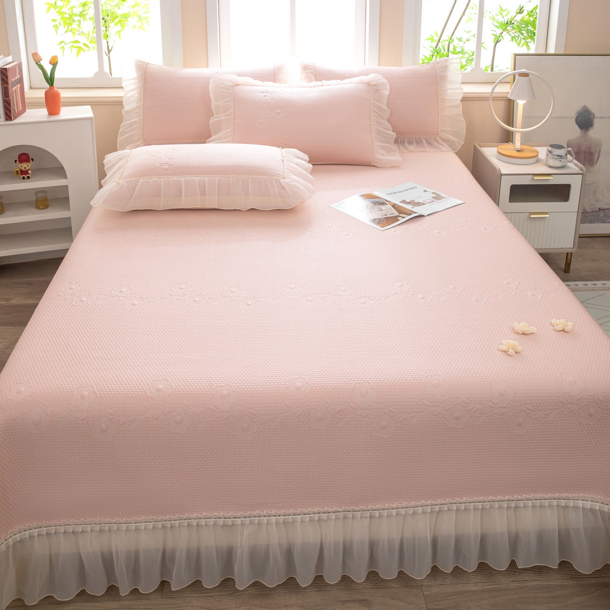 91家纺网 家纺一手货源 找家纺 （总）木兰花 2026新款凉豆豆款PE高分子复合凉感席床盖款凉席三件套-朝花夕拾（可配同色系夏被）控价218