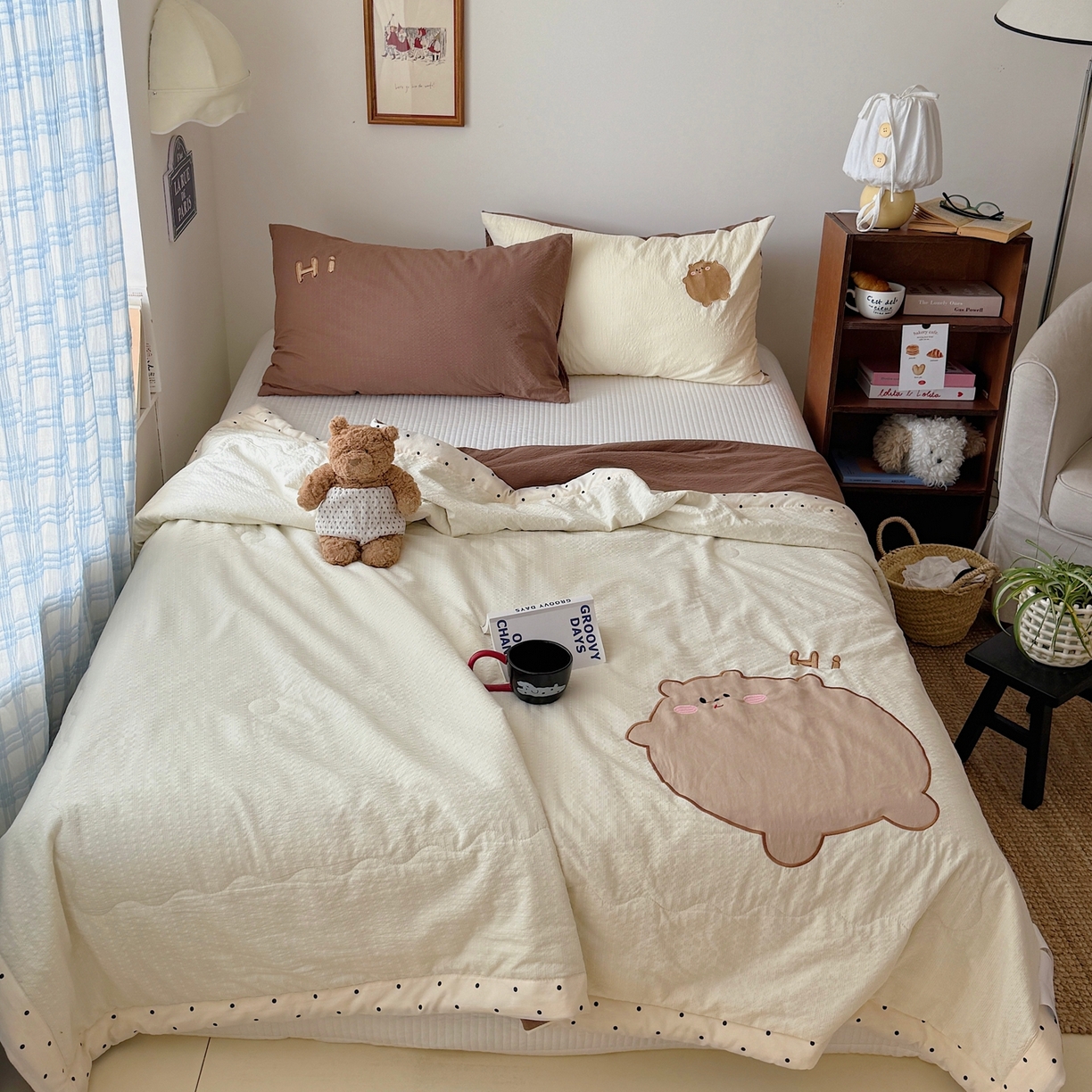 91家纺网 家纺一手货源 找家纺 顾里家纺 2026新款复古甜心泡芙纱贴布绣夏被夏凉被空调被 啵啵熊