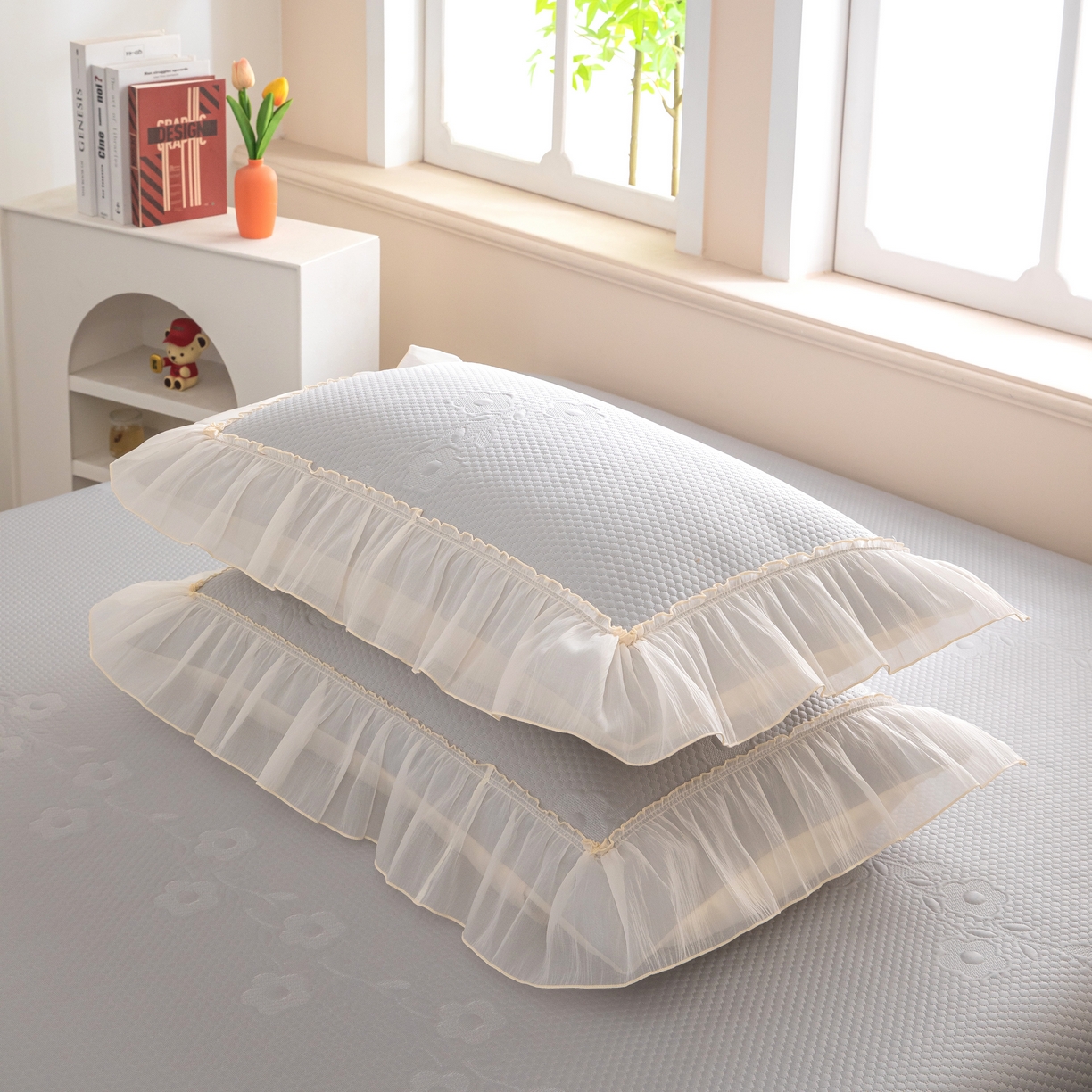 91家纺网 家纺一手货源 找家纺 木兰花 2026新款凉豆豆款PE高分子复合凉感席床盖款凉席三件套-朝花夕拾（可配同色系夏被）控价218 朝花夕拾-灰色