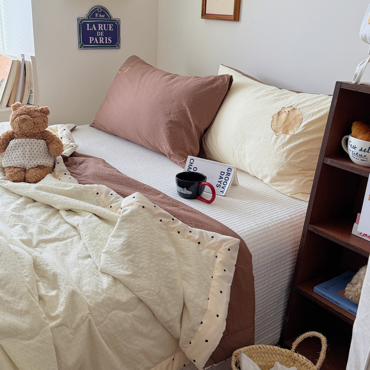 91家纺网 家纺一手货源 找家纺 顾里家纺 2026新款复古甜心泡芙纱贴布绣夏被夏凉被空调被 啵啵熊