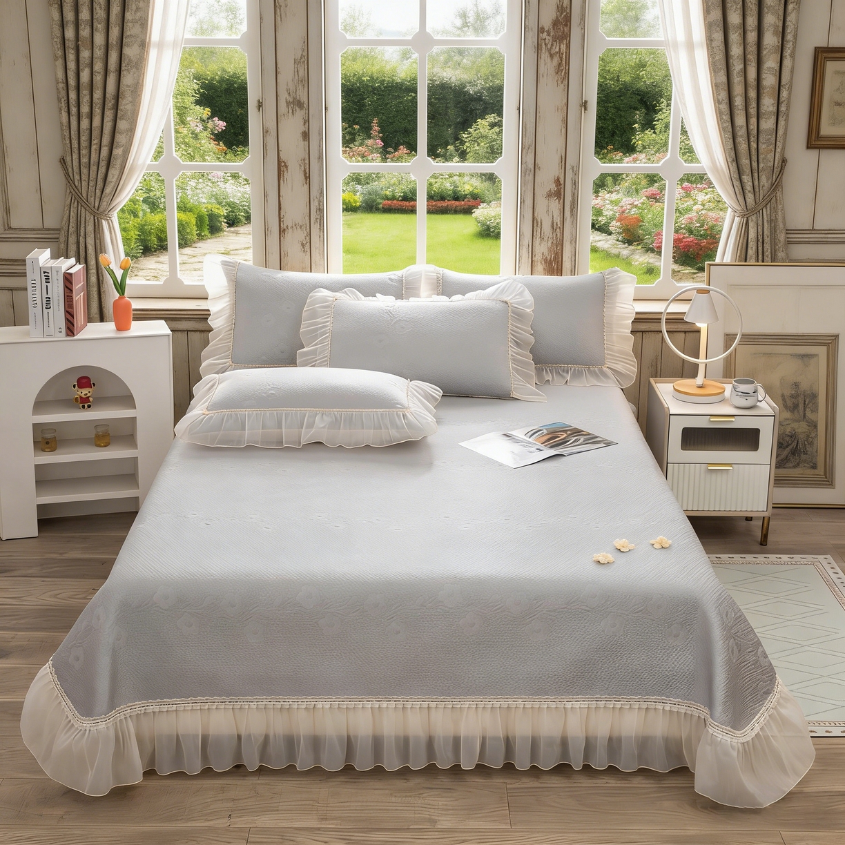 木兰花 2026新款凉豆豆款PE高分子复合凉感席床盖款凉席三件套-朝花夕拾（可配同色系夏被）控价218 朝花夕拾-灰色