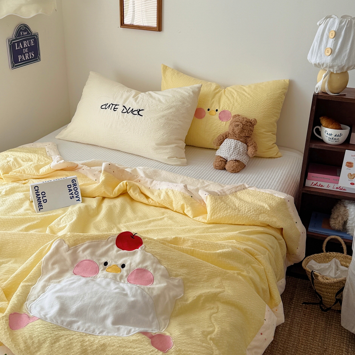 91家纺网 家纺一手货源 找家纺 顾里家纺 2026新款复古甜心泡芙纱贴布绣夏被夏凉被空调被 布丁鸡