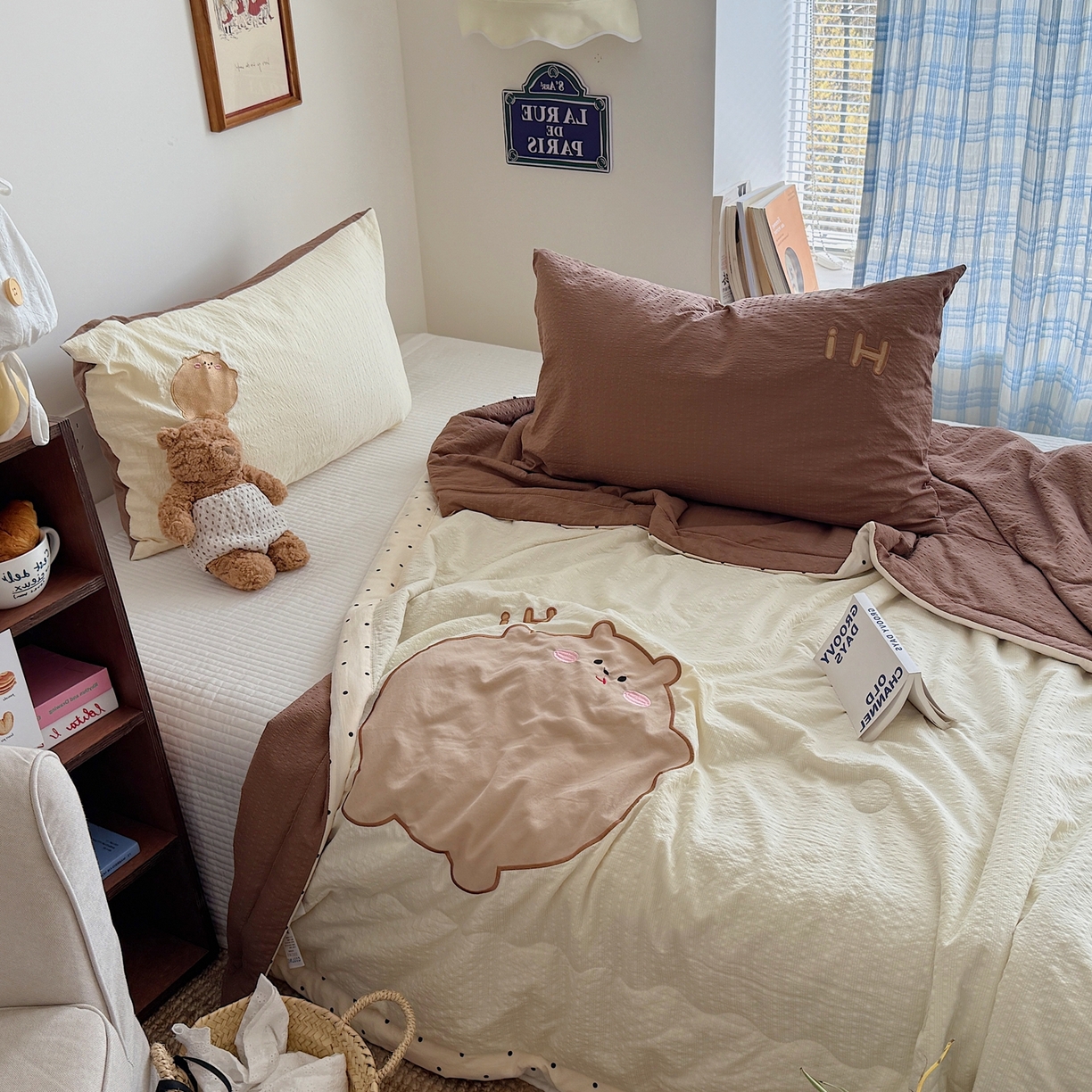 91家纺网 家纺一手货源 找家纺 顾里家纺 2026新款复古甜心泡芙纱贴布绣夏被夏凉被空调被 啵啵熊