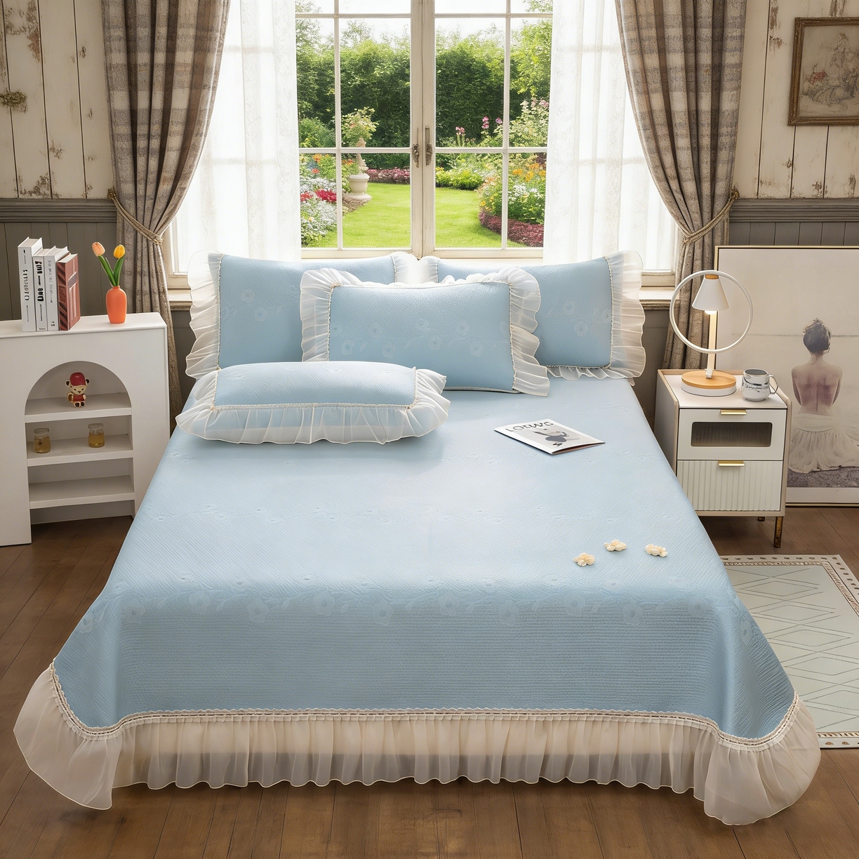 木兰花 2026新款凉豆豆款PE高分子复合凉感席床盖款凉席三件套-朝花夕拾（可配同色系夏被）控价218 朝花夕拾-蓝色