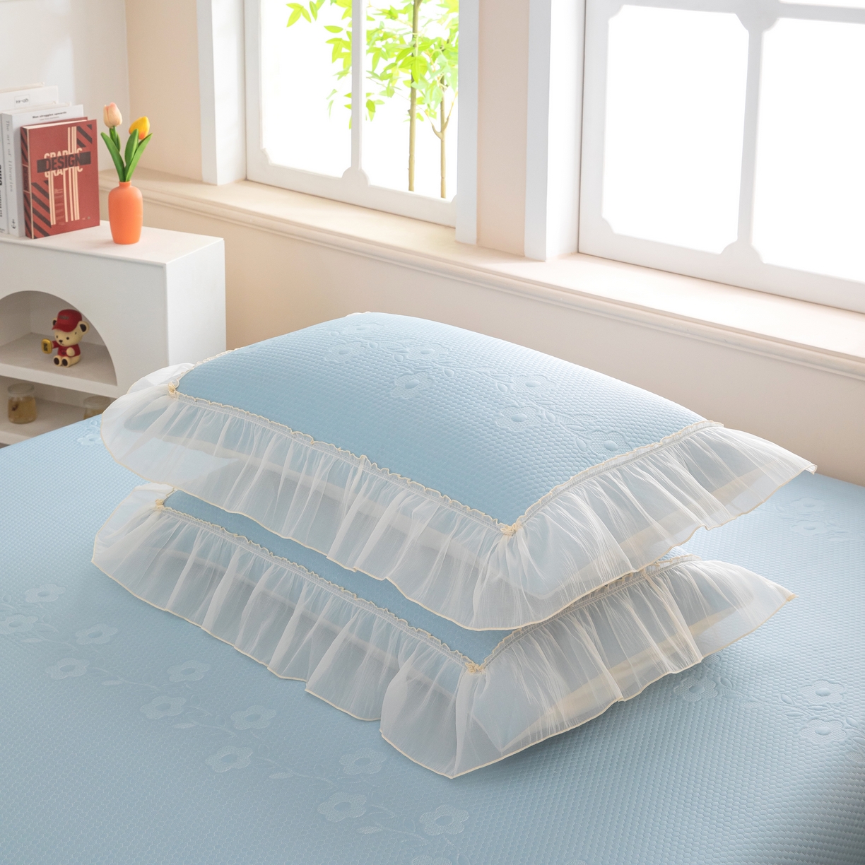 91家纺网 家纺一手货源 找家纺 木兰花 2026新款凉豆豆款PE高分子复合凉感席床盖款凉席三件套-朝花夕拾（可配同色系夏被）控价218 朝花夕拾-蓝色