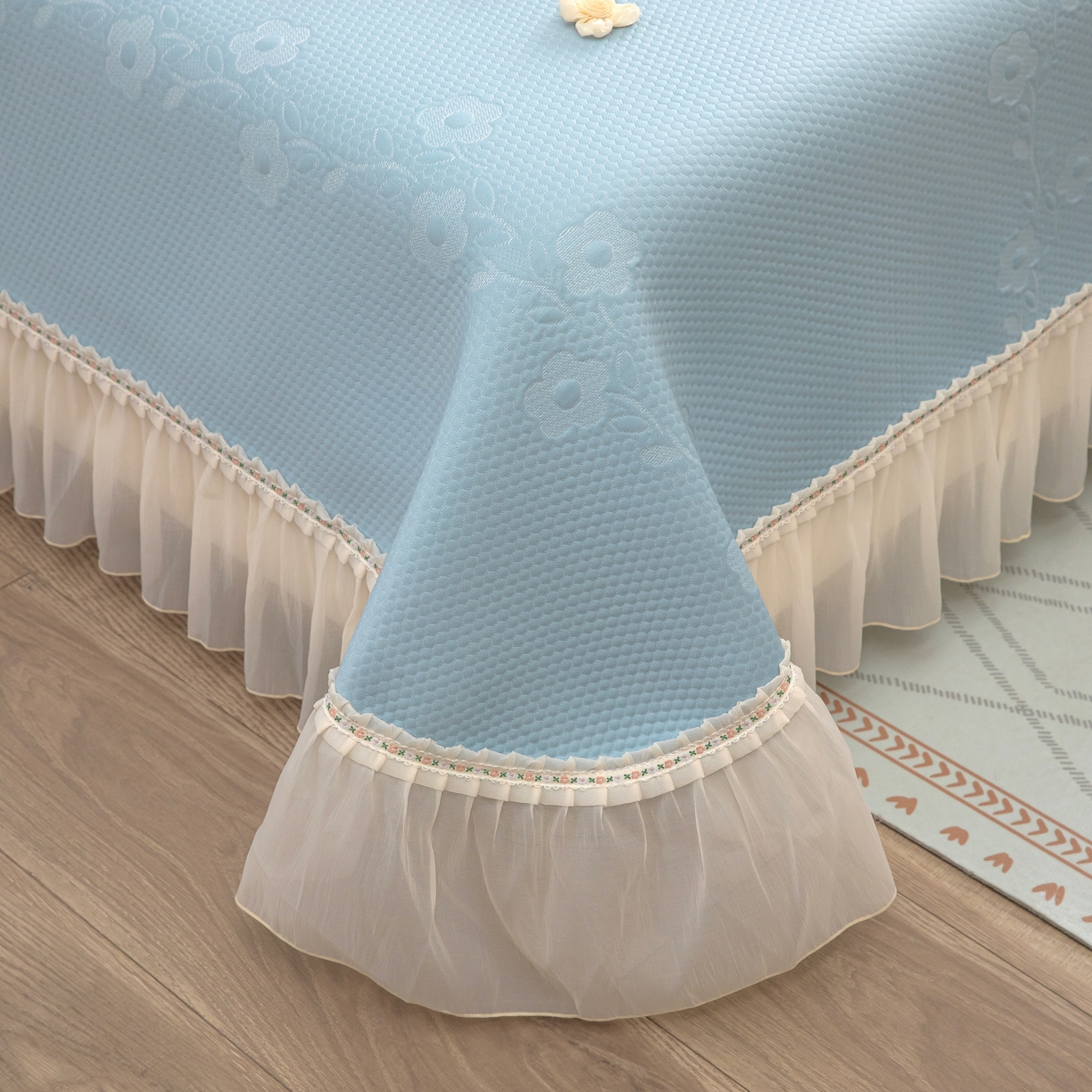 91家纺网 家纺一手货源 找家纺 木兰花 2026新款凉豆豆款PE高分子复合凉感席床盖款凉席三件套-朝花夕拾（可配同色系夏被）控价218 朝花夕拾-蓝色