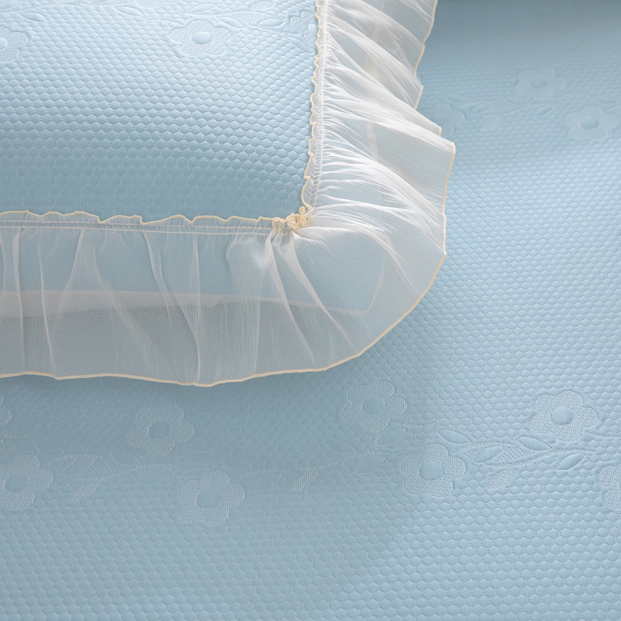 91家纺网 家纺一手货源 找家纺 木兰花 2026新款凉豆豆款PE高分子复合凉感席床盖款凉席三件套-朝花夕拾（可配同色系夏被）控价218 朝花夕拾-蓝色