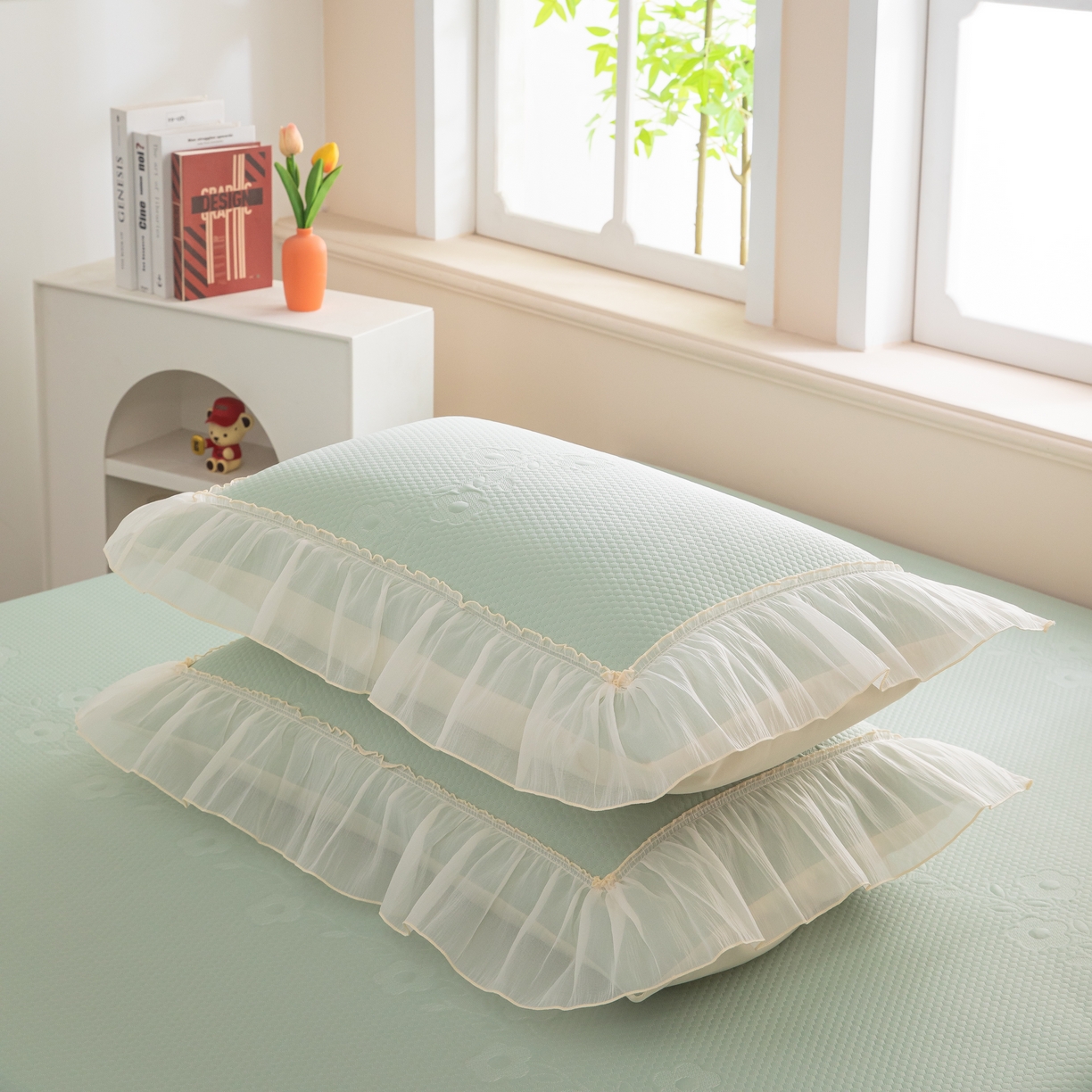 91家纺网 家纺一手货源 找家纺 木兰花 2026新款凉豆豆款PE高分子复合凉感席床盖款凉席三件套-朝花夕拾（可配同色系夏被）控价218 朝花夕拾-绿色