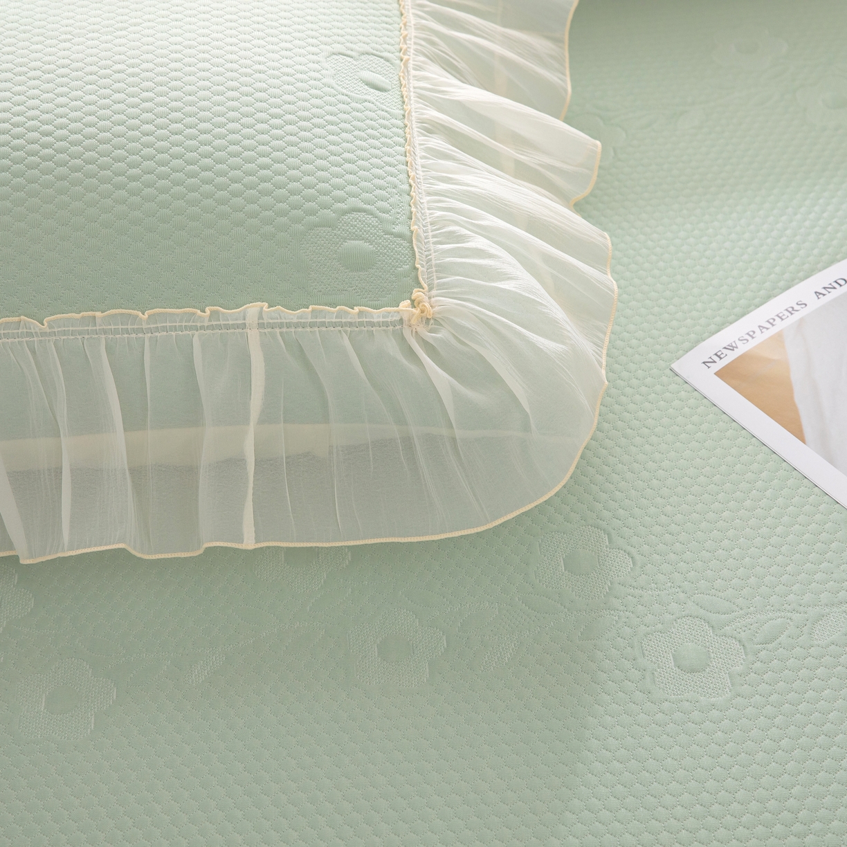 91家纺网 家纺一手货源 找家纺 木兰花 2026新款凉豆豆款PE高分子复合凉感席床盖款凉席三件套-朝花夕拾（可配同色系夏被）控价218 朝花夕拾-绿色