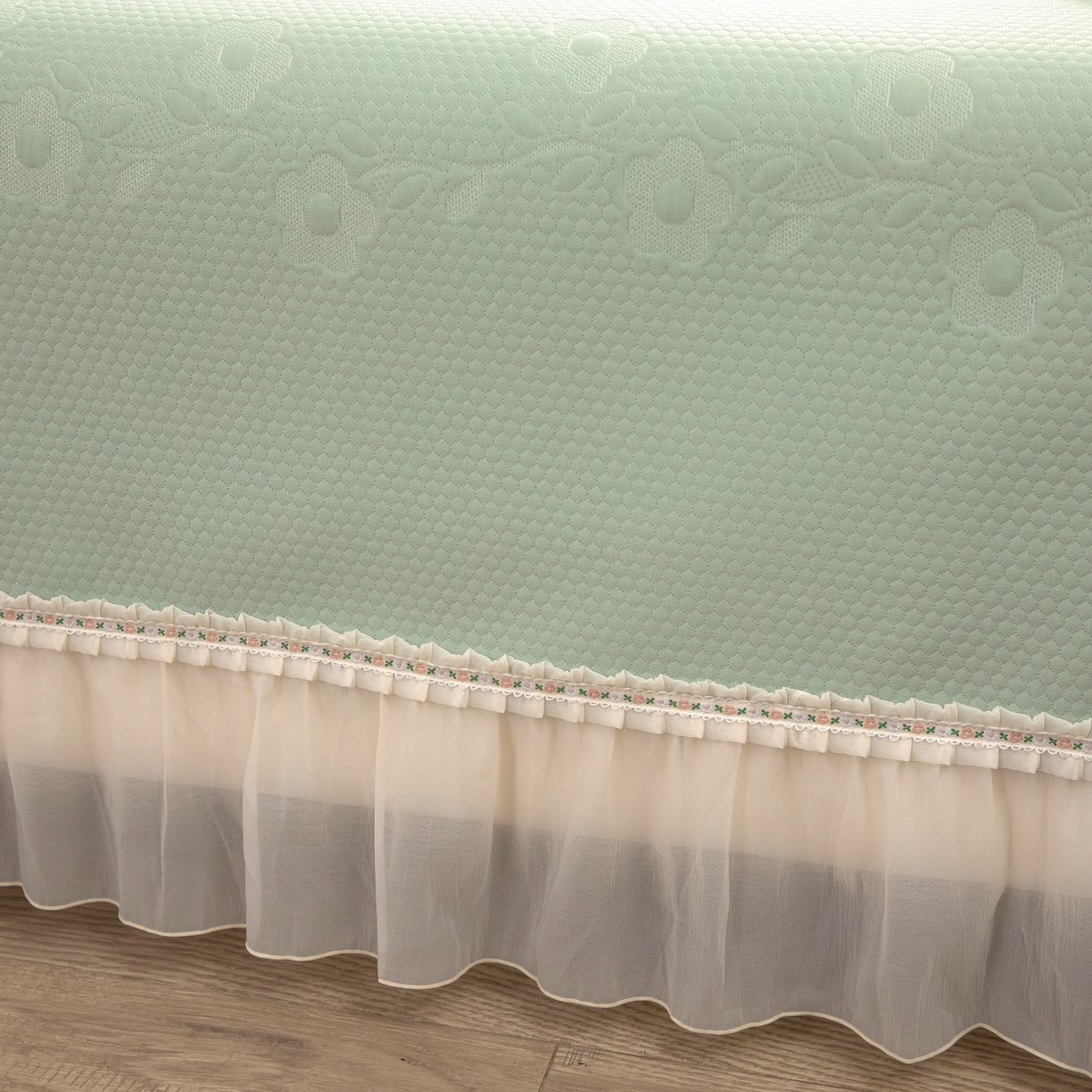 91家纺网 家纺一手货源 找家纺 木兰花 2026新款凉豆豆款PE高分子复合凉感席床盖款凉席三件套-朝花夕拾（可配同色系夏被）控价218 朝花夕拾-绿色