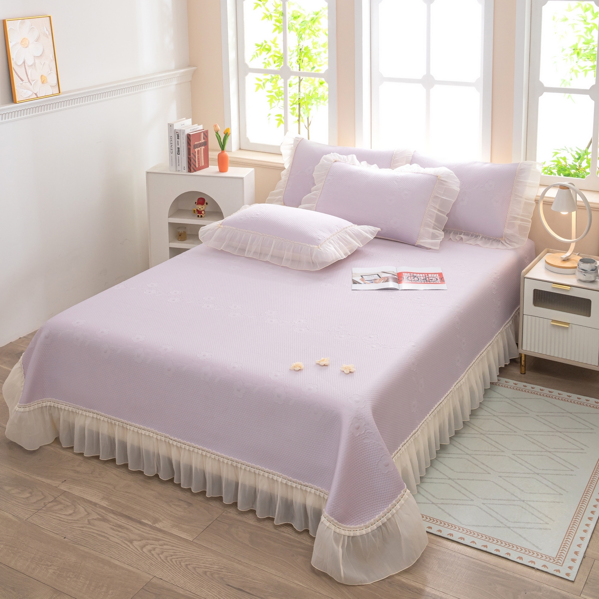 91家纺网 家纺一手货源 找家纺 木兰花 2026新款凉豆豆款PE高分子复合凉感席床盖款凉席三件套-朝花夕拾（可配同色系夏被）控价218 朝花夕拾-紫色