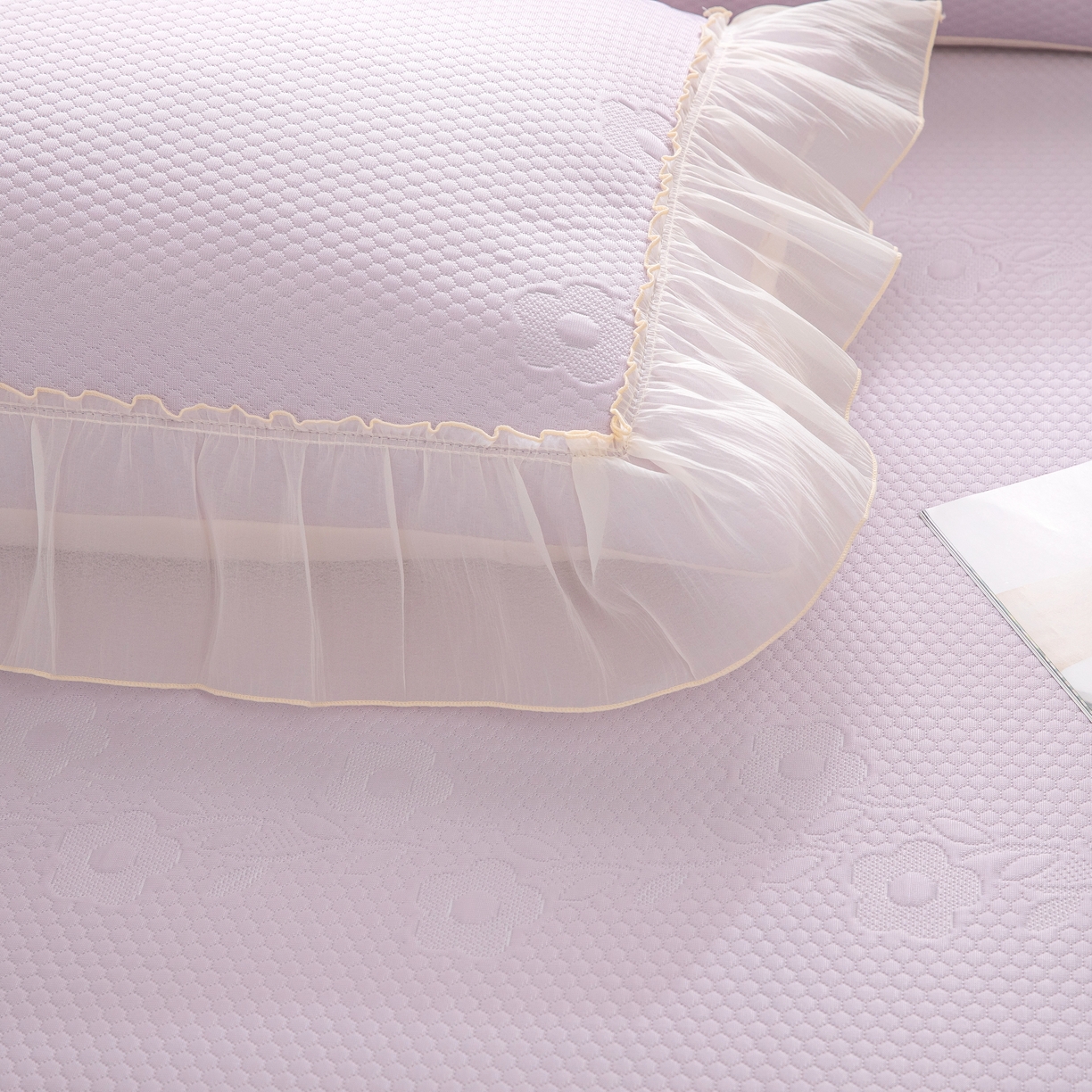 91家纺网 家纺一手货源 找家纺 木兰花 2026新款凉豆豆款PE高分子复合凉感席床盖款凉席三件套-朝花夕拾（可配同色系夏被）控价218 朝花夕拾-紫色