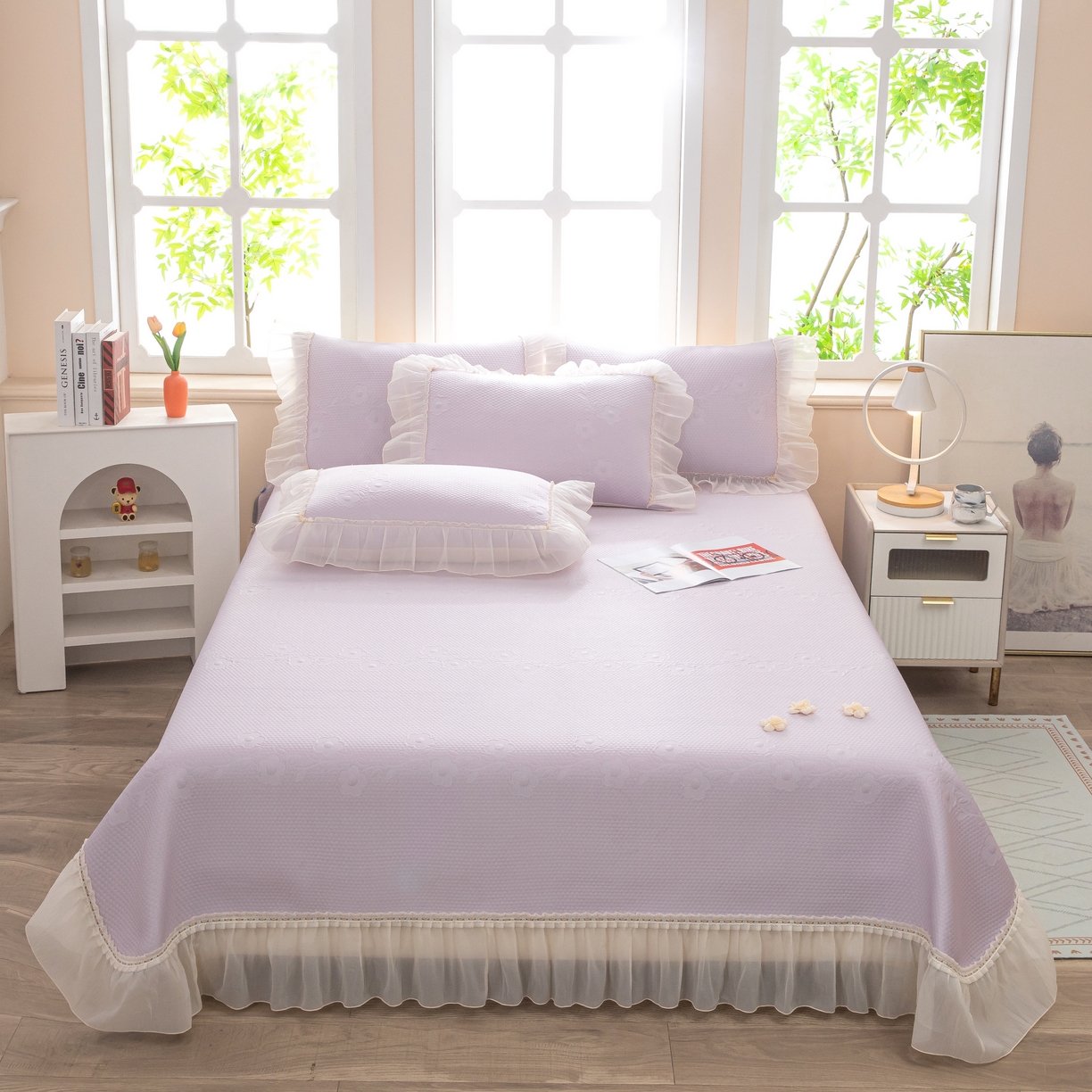 91家纺网 家纺一手货源 找家纺 木兰花 2026新款凉豆豆款PE高分子复合凉感席床盖款凉席三件套-朝花夕拾（可配同色系夏被）控价218 朝花夕拾-紫色