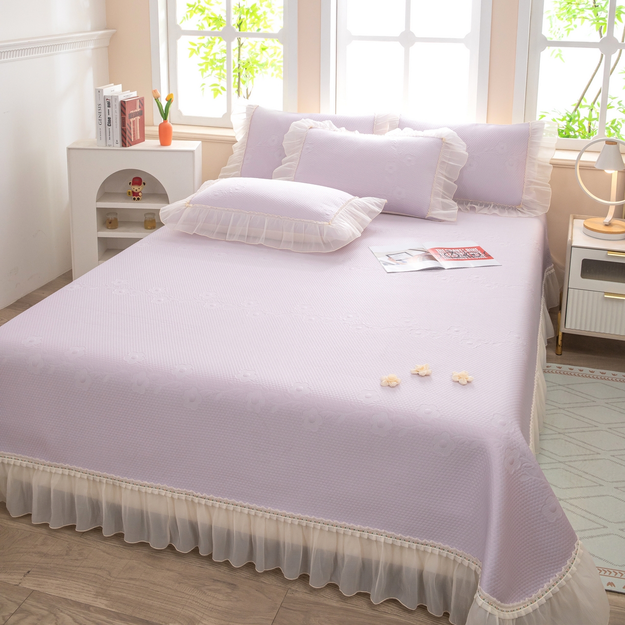 91家纺网 家纺一手货源 找家纺 木兰花 2026新款凉豆豆款PE高分子复合凉感席床盖款凉席三件套-朝花夕拾（可配同色系夏被）控价218 朝花夕拾-紫色