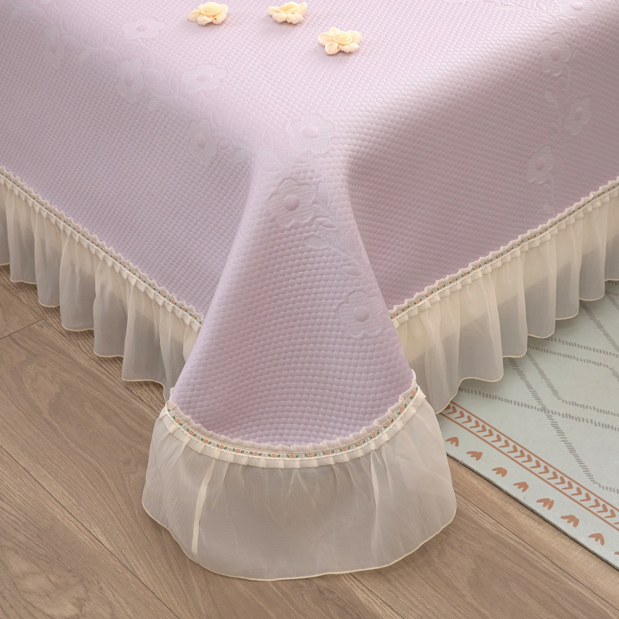 91家纺网 家纺一手货源 找家纺 木兰花 2026新款凉豆豆款PE高分子复合凉感席床盖款凉席三件套-朝花夕拾（可配同色系夏被）控价218 朝花夕拾-紫色