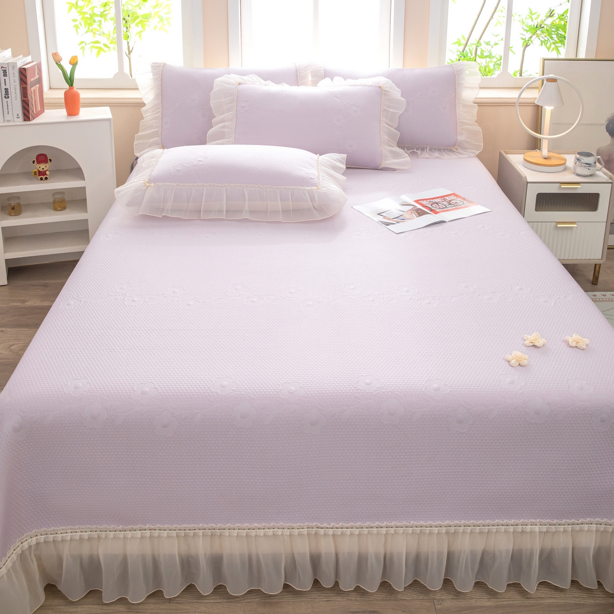 91家纺网 家纺一手货源 找家纺 木兰花 2026新款凉豆豆款PE高分子复合凉感席床盖款凉席三件套-朝花夕拾（可配同色系夏被）控价218 朝花夕拾-紫色