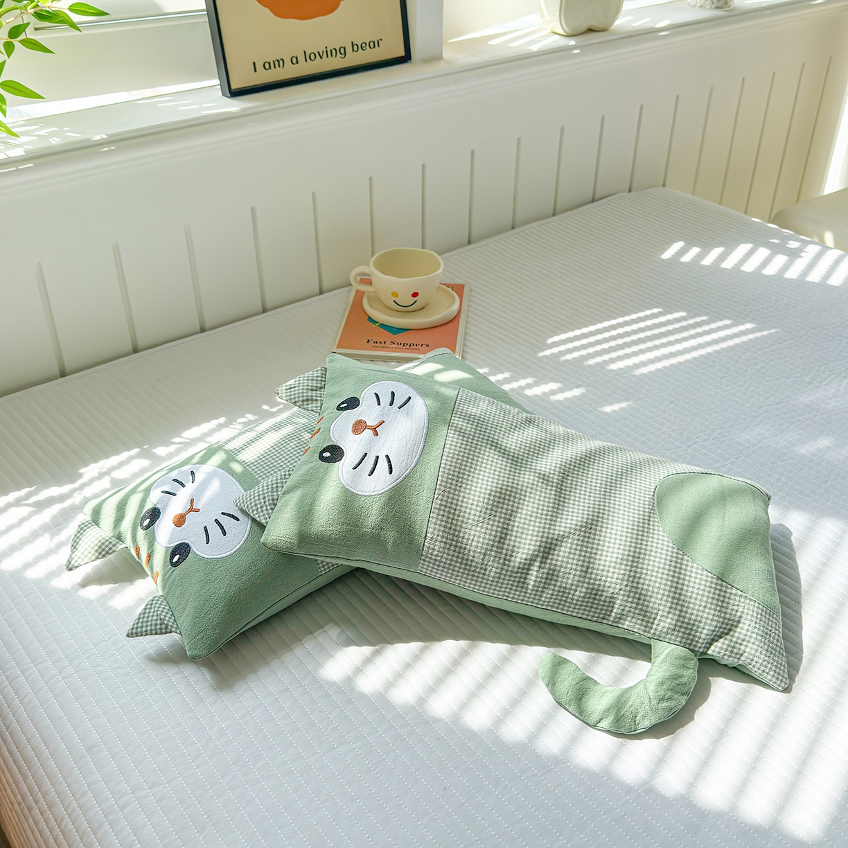 91家纺网 家纺一手货源 找家纺 梦叶草 2026新款全棉贴布绣荞麦枕 全棉贴布绣荞麦枕-猫咪