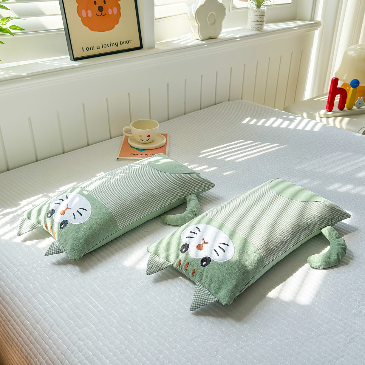 91家纺网 家纺一手货源 找家纺 梦叶草 2026新款全棉贴布绣荞麦枕 全棉贴布绣荞麦枕-猫咪