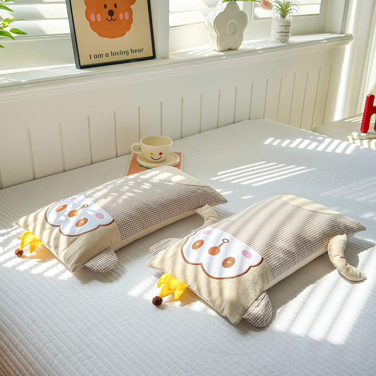 91家纺网 家纺一手货源 找家纺 梦叶草 2026新款全棉贴布绣荞麦枕 全棉贴布绣荞麦枕-小猴