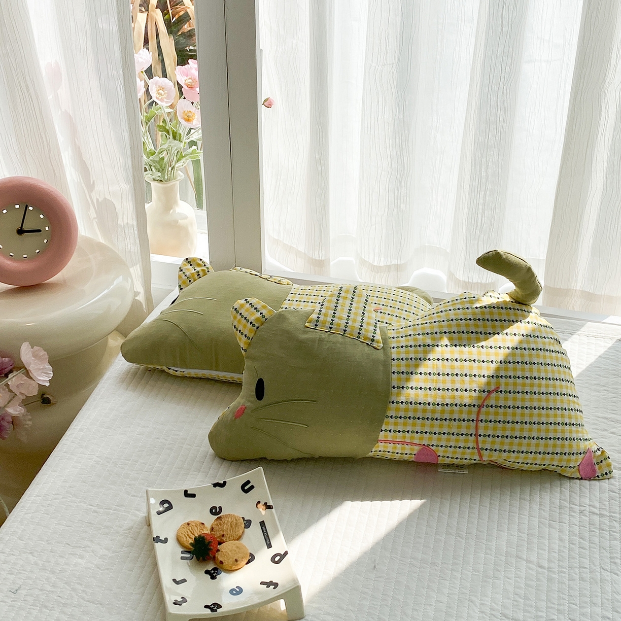 91家纺网 家纺一手货源 找家纺 梦叶草 2026新款全棉贴布绣福格鼠荞麦枕 福格鼠荞麦枕-绿黄