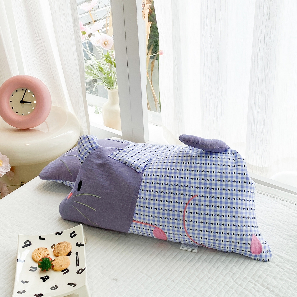 91家纺网 家纺一手货源 找家纺 梦叶草 2026新款全棉贴布绣福格鼠荞麦枕 福格鼠荞麦枕-紫蓝