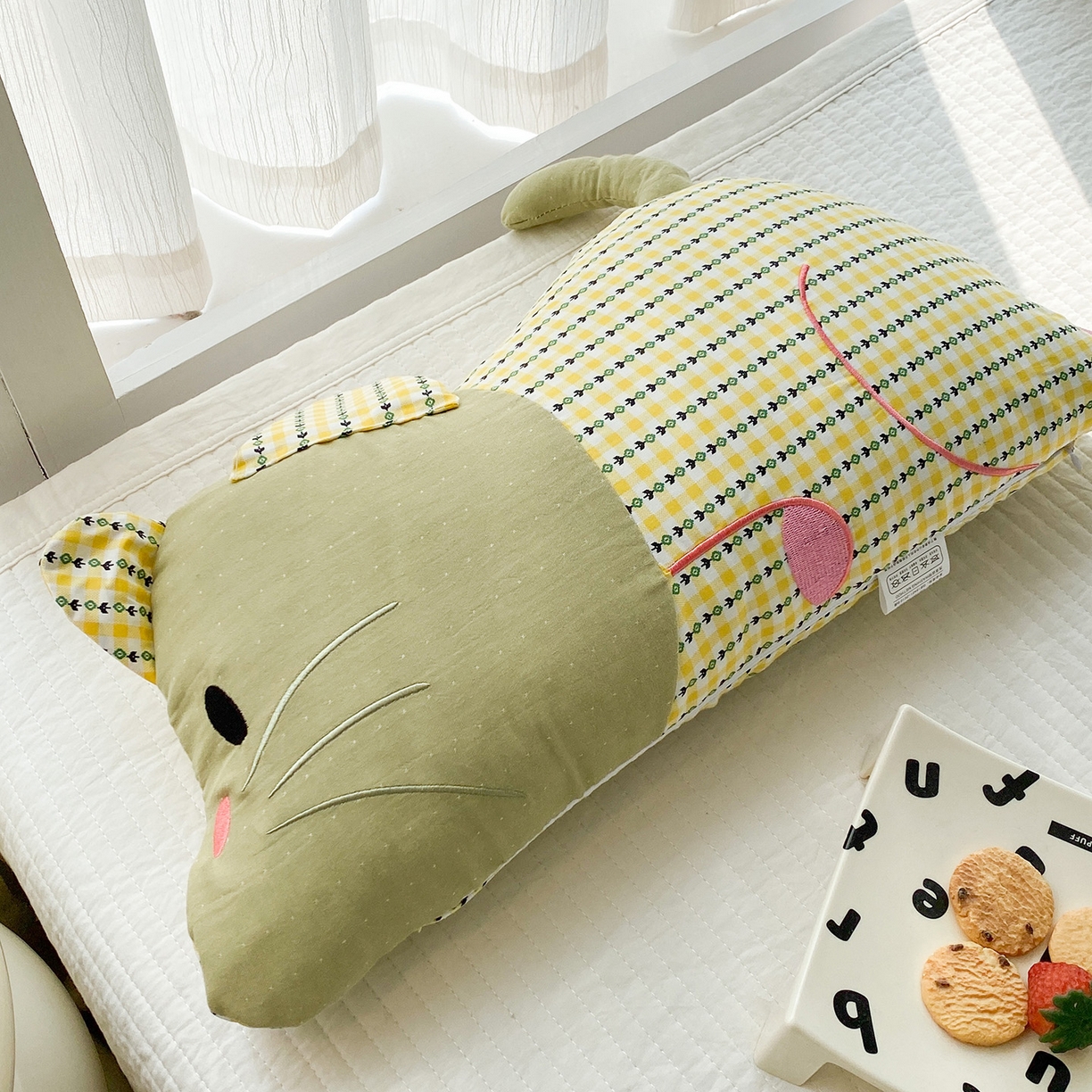 梦叶草 2026新款全棉贴布绣福格鼠荞麦枕 福格鼠荞麦枕-绿黄
