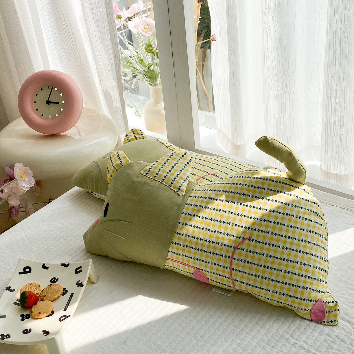 91家纺网 家纺一手货源 找家纺 梦叶草 2026新款全棉贴布绣福格鼠荞麦枕 福格鼠荞麦枕-绿黄