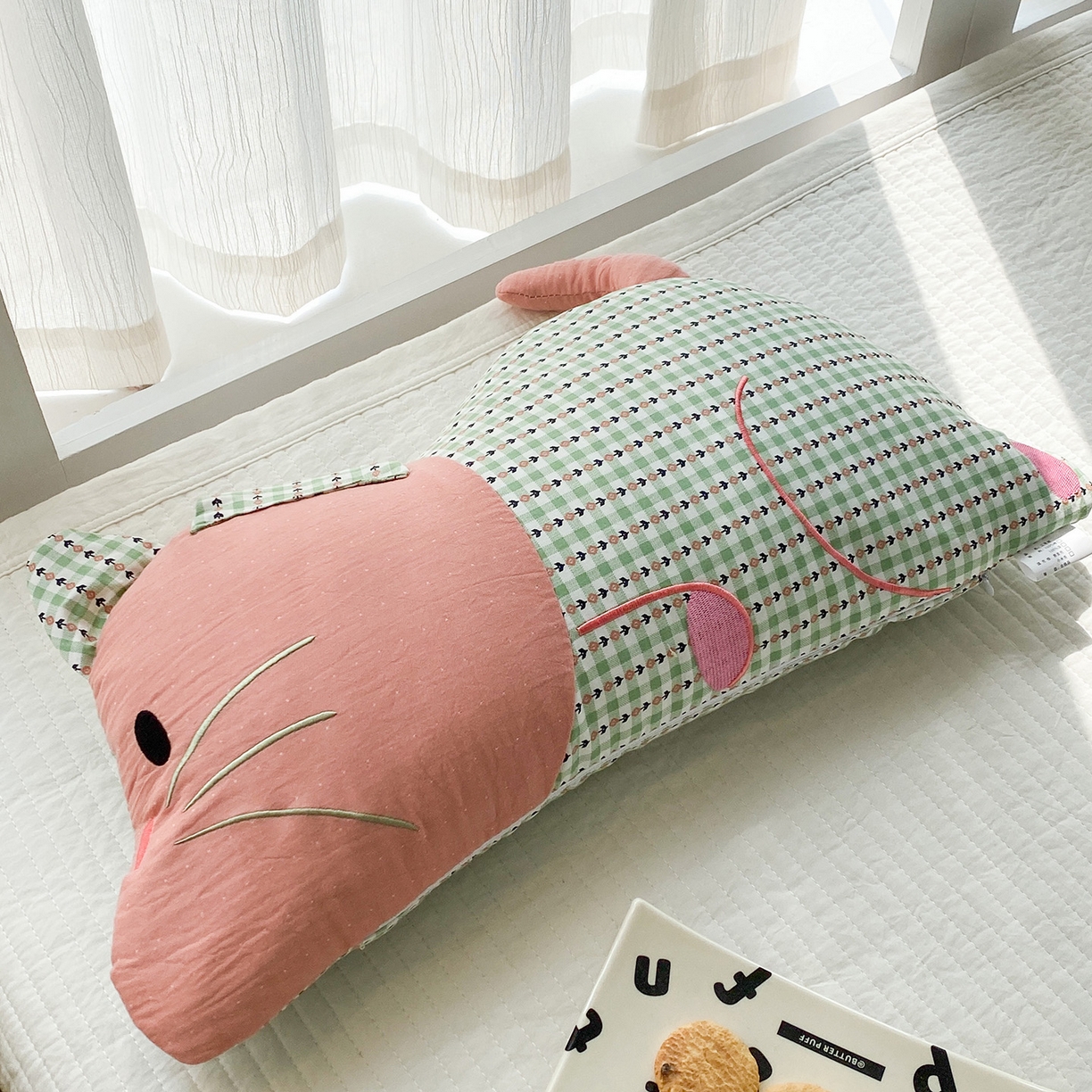 梦叶草 2026新款全棉贴布绣福格鼠荞麦枕 福格鼠荞麦枕-橘绿