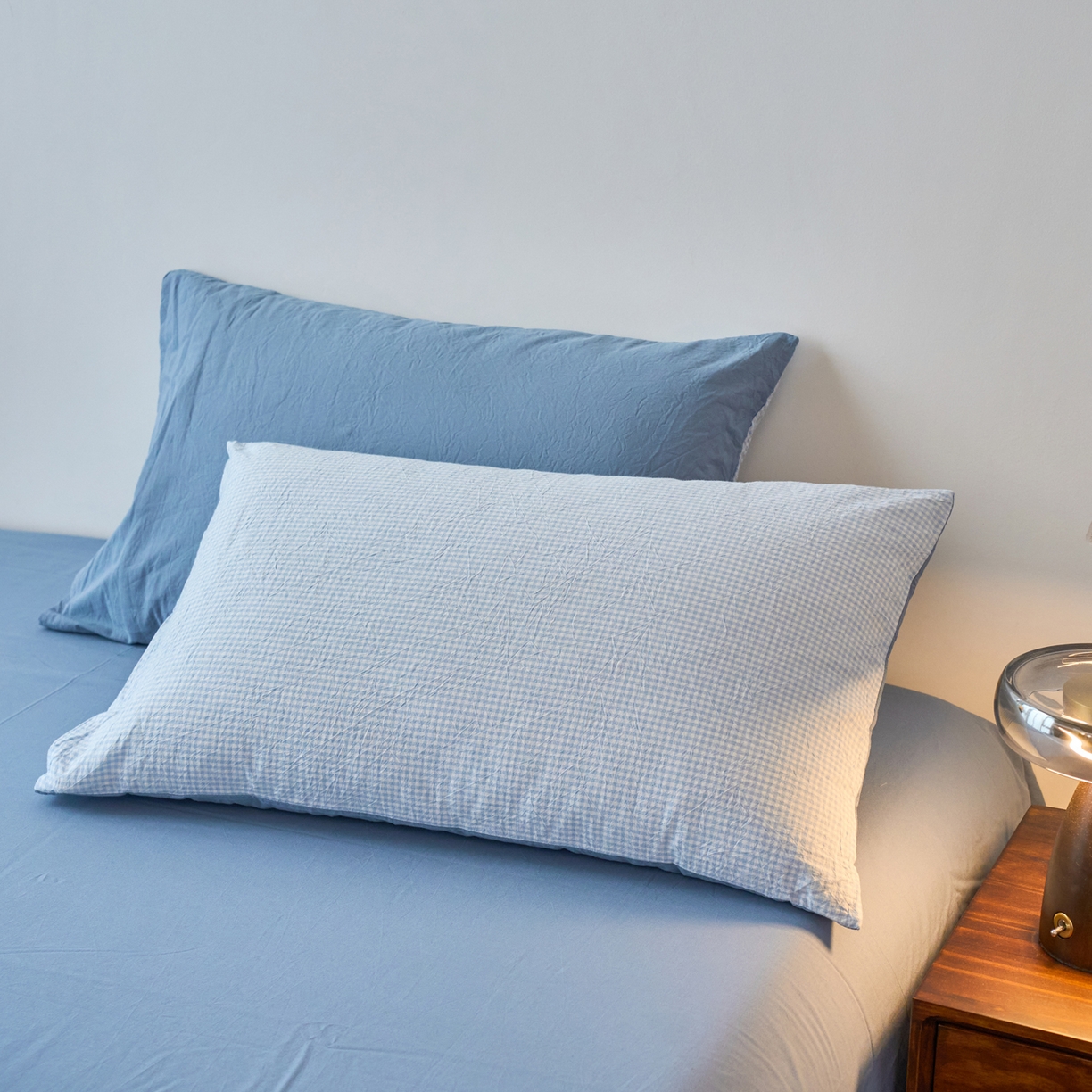 91家纺网 家纺一手货源 找家纺 春皖家纺 2026春夏新款全棉水洗棉单枕套枕套单件单品枕套 月光蓝