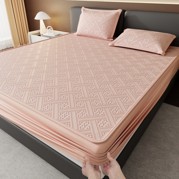 雅诗帛 2026新款PE凉感床笠款冰丝席三件套-织序 床笠织序-粉