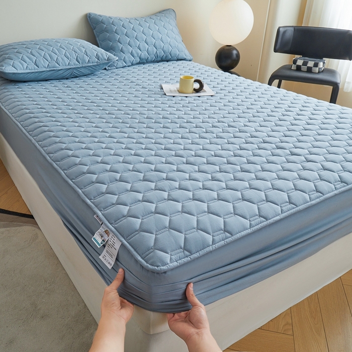 91家纺网 家纺一手货源 找家纺 雅萱家纺 2026新款全棉大豆夹棉床笠单品床笠床笠单件 全棉床笠灰蓝色