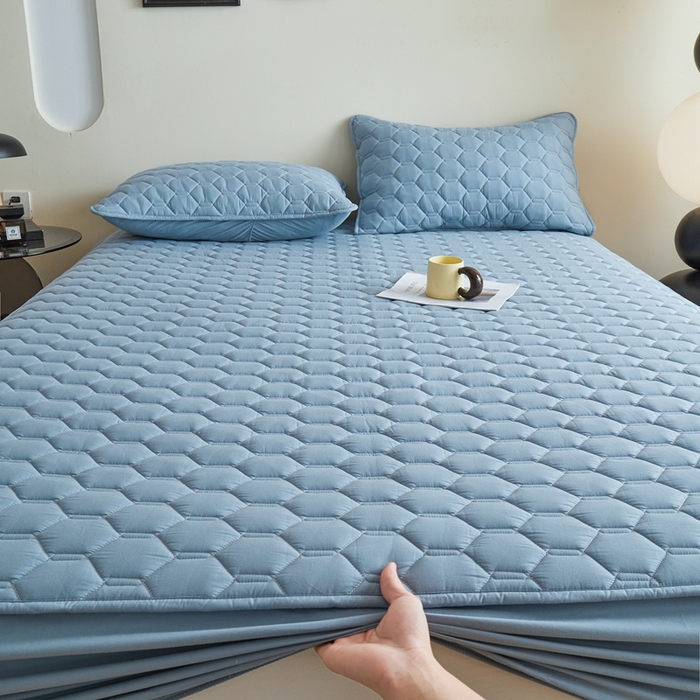 91家纺网 家纺一手货源 找家纺 雅萱家纺 2026新款全棉大豆夹棉床笠单品床笠床笠单件 全棉床笠灰蓝色