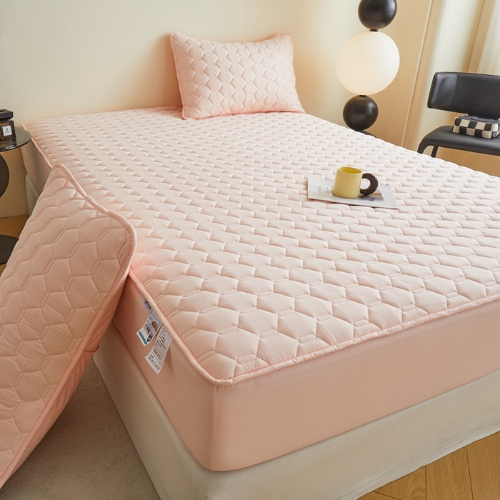 91家纺网 家纺一手货源 找家纺 雅萱家纺 2026新款全棉大豆夹棉床笠单品床笠床笠单件 全棉床笠粉色