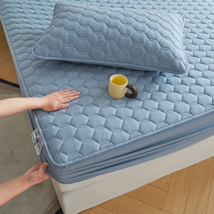 91家纺网 家纺一手货源 找家纺 雅萱家纺 2026新款全棉大豆夹棉床笠单品床笠床笠单件 全棉床笠灰蓝色