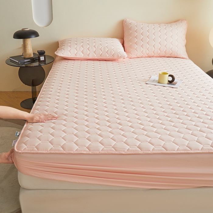 91家纺网 家纺一手货源 找家纺 雅萱家纺 2026新款全棉大豆夹棉床笠单品床笠床笠单件 全棉床笠粉色