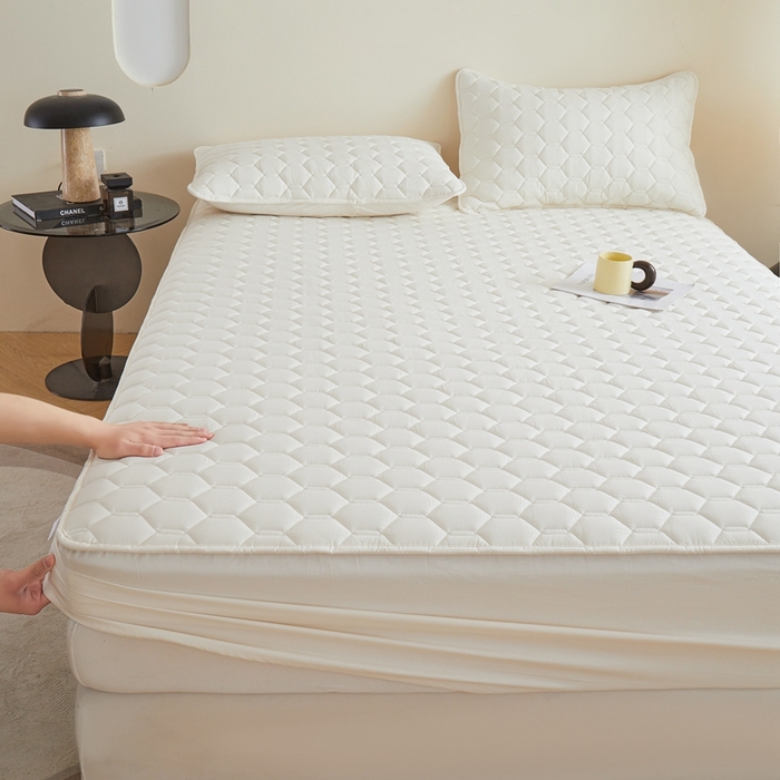 91家纺网 家纺一手货源 找家纺 雅萱家纺 2026新款全棉大豆夹棉床笠单品床笠床笠单件 全棉床笠白色