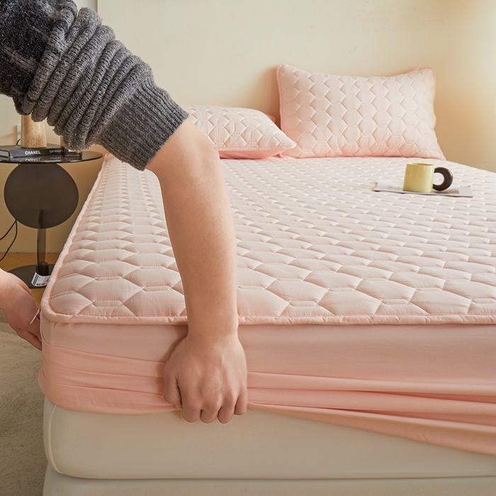 91家纺网 家纺一手货源 找家纺 雅萱家纺 2026新款全棉大豆夹棉床笠单品床笠床笠单件 全棉床笠粉色