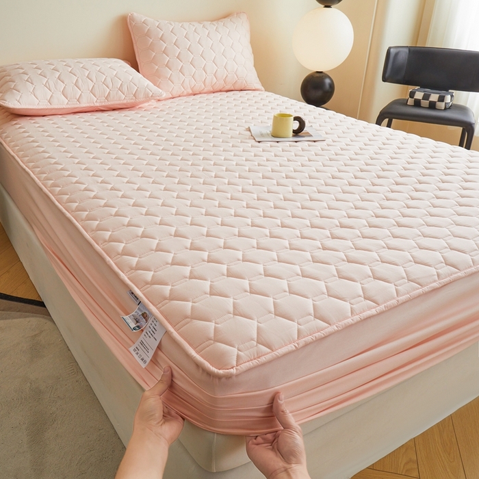 91家纺网 家纺一手货源 找家纺 雅萱家纺 2026新款全棉大豆夹棉床笠单品床笠床笠单件 全棉床笠粉色