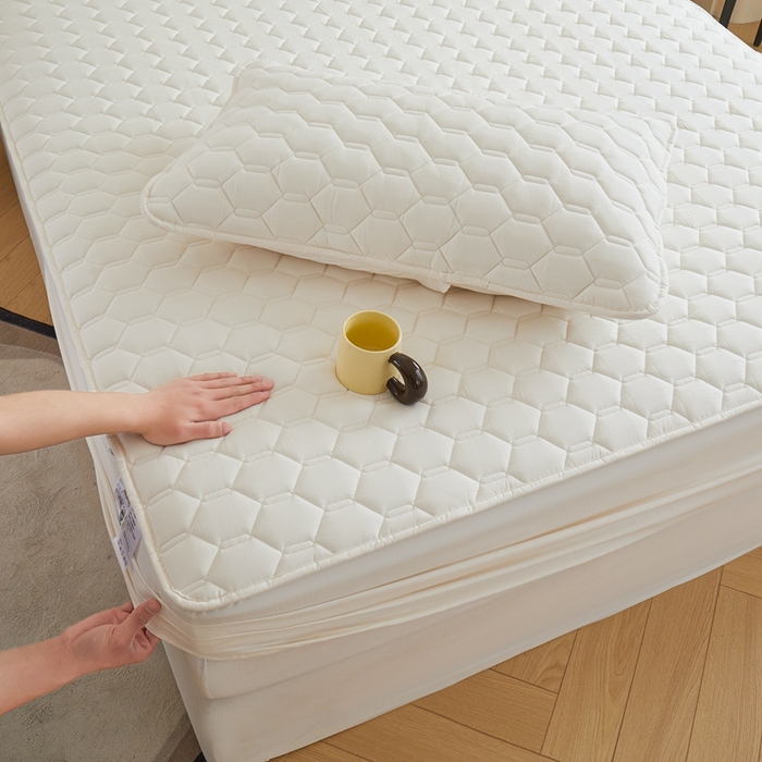 91家纺网 家纺一手货源 找家纺 雅萱家纺 2026新款全棉大豆夹棉床笠单品床笠床笠单件 全棉床笠白色