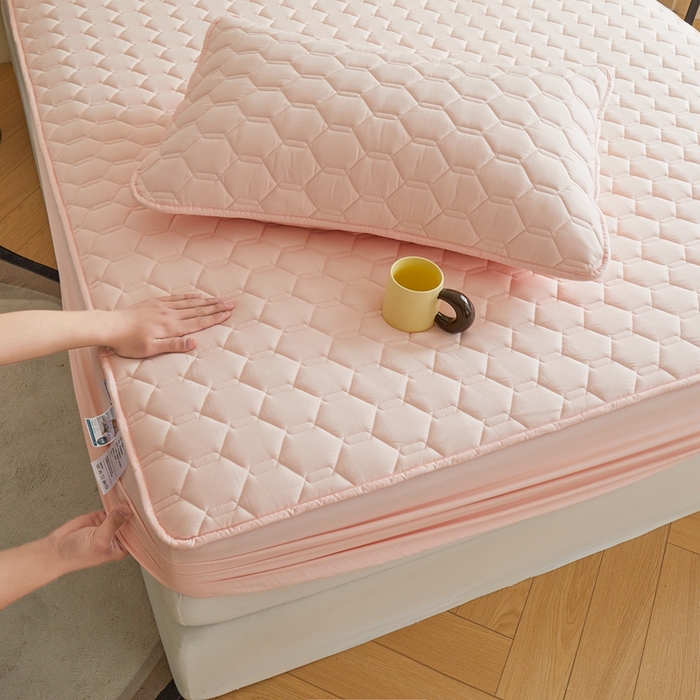 91家纺网 家纺一手货源 找家纺 雅萱家纺 2026新款全棉大豆夹棉床笠单品床笠床笠单件 全棉床笠粉色